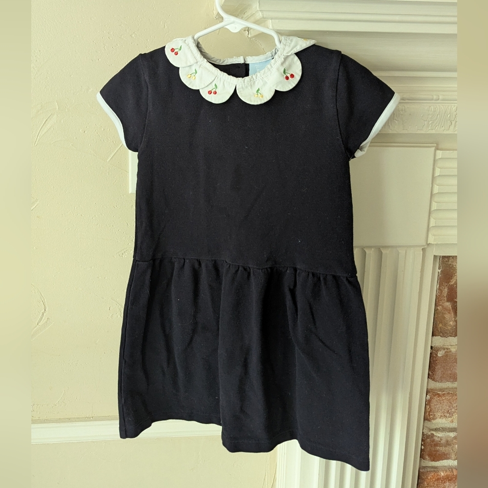 Bella Bliss | Navy Cadence Dress White Scalloped Collar and Cherry‎ Embroidery
